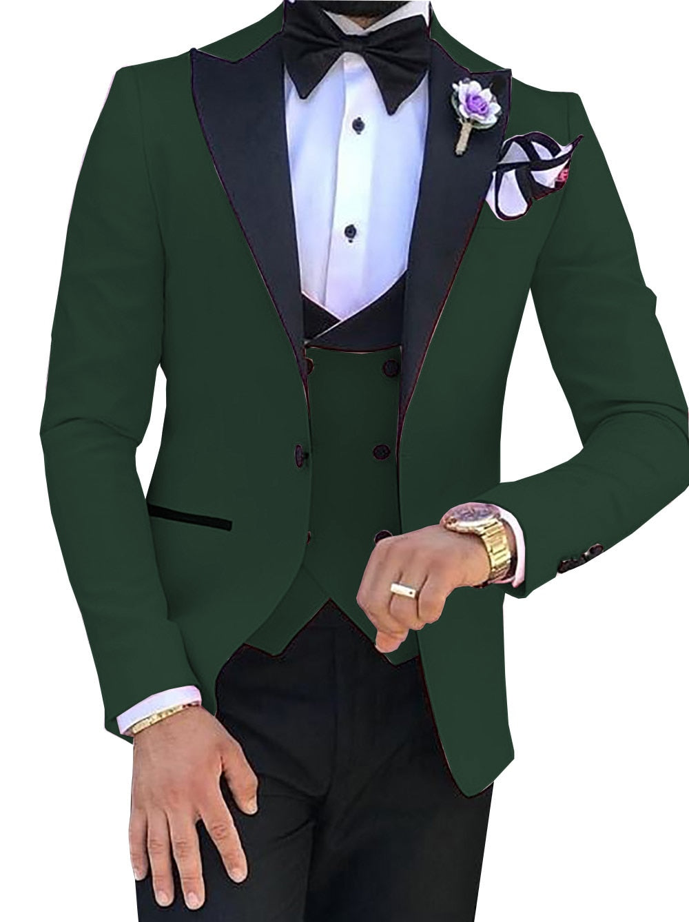 Pink Mens Suits 3 Pieces Slim Fit Casual Business Groomsmen Green Champagne Lapel Tuxedos for Formal Wedding (Blazer+Pants+Vest)